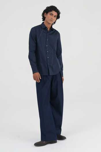 Buy Dhruv Vaish Navy Cotton Satin Contrast Stitch Shirt Online at Aza Fashions Buy_Dhruv Vaish_Navy Cotton Satin Contrast Stitch Shirt _Online_at_Aza_Fashions