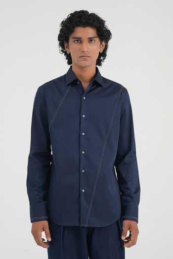 Dhruv Vaish Contrast Stitch Cotton Satin Shirt