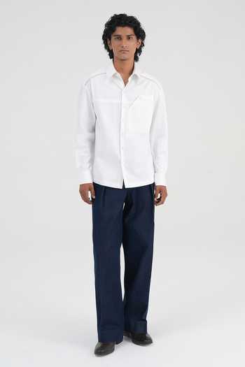 Shop Dhruv Vaish White Cotton Satin Embroidered Drop-shoulder Shirt Online at Aza Fashions Shop_Dhruv Vaish_White Cotton Satin Embroidered Drop-shoulder Shirt _Online_at_Aza_Fashions