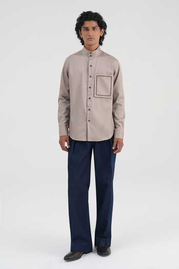 Buy Dhruv Vaish Grey Cotton Satin Leather-detail Shirt Online at Aza Fashions Buy_Dhruv Vaish_Grey Cotton Satin Leather-detail Shirt _Online_at_Aza_Fashions