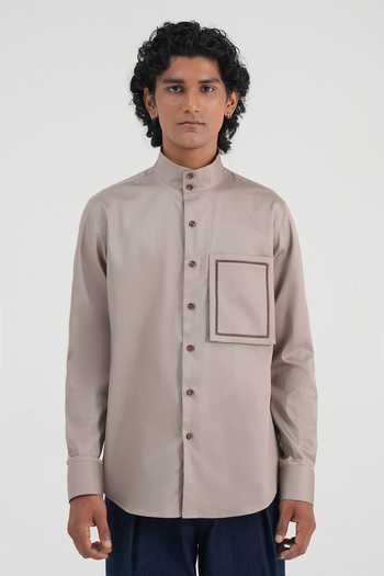 Dhruv Vaish Leather-Detail Cotton Satin Shirt
