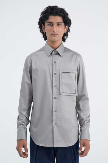 Dhruv Vaish Leather-Detail Cotton Satin Shirt