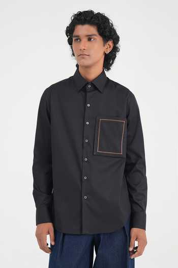 Dhruv Vaish Leather-Detail Cotton Satin Shirt