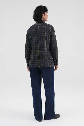 Dhruv Vaish Grid Print Cotton Linen Shirt