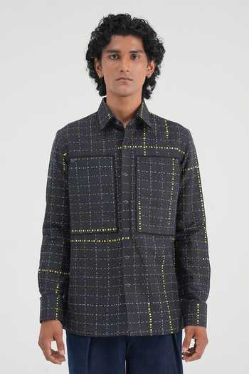 Dhruv Vaish Grid Print Cotton Linen Shirt