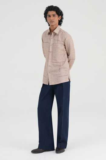 Dhruv Vaish Pink Cotton, Linen Grid Print Shirt Online at Aza Fashions Dhruv Vaish_Pink Cotton, Linen Grid Print Shirt _Online_at_Aza_Fashions