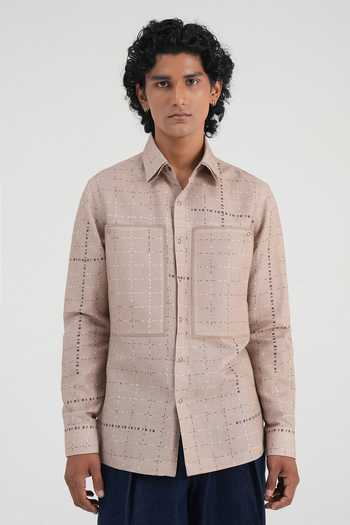 Dhruv Vaish Grid Print Cotton Linen Shirt