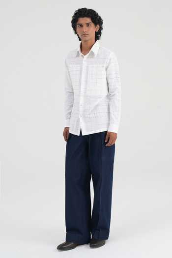 Dhruv Vaish Ivory Cotton, Linen Grid Print Shirt Online at Aza Fashions Dhruv Vaish_Ivory Cotton, Linen Grid Print Shirt _Online_at_Aza_Fashions