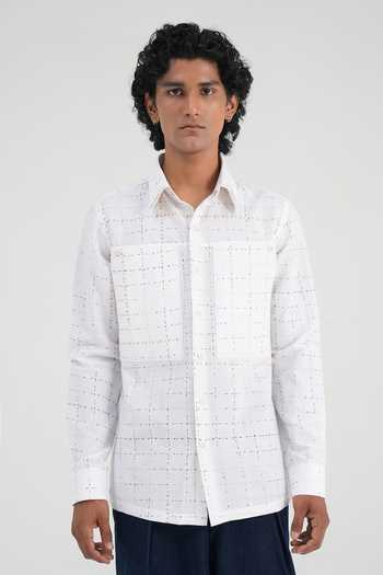 Dhruv Vaish Grid Print Cotton Linen Shirt