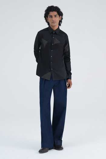 Buy Dhruv Vaish Black Cotton Satin Panelled Embroidered Shirt Online at Aza Fashions Buy_Dhruv Vaish_Black Cotton Satin Panelled Embroidered Shirt _Online_at_Aza_Fashions