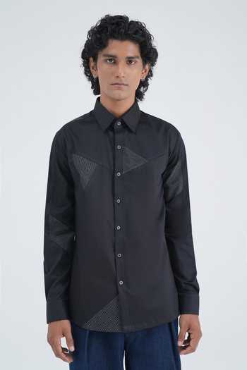 Dhruv Vaish Panelled Embroidered Cotton Satin Shirt