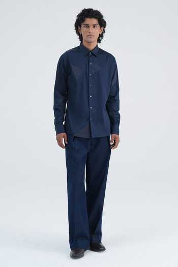 Buy Dhruv Vaish Navy Cotton Satin Panelled Embroidered Shirt Online at Aza Fashions Buy_Dhruv Vaish_Navy Cotton Satin Panelled Embroidered Shirt _Online_at_Aza_Fashions