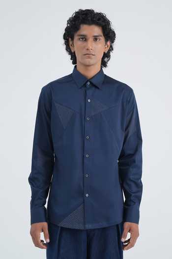 Dhruv Vaish Panelled Embroidered Cotton Satin Shirt