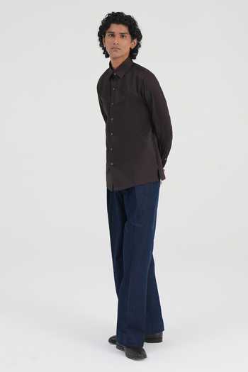 Dhruv Vaish Brown Cotton Satin Panelled Embroidered Shirt Online at Aza Fashions Dhruv Vaish_Brown Cotton Satin Panelled Embroidered Shirt _Online_at_Aza_Fashions