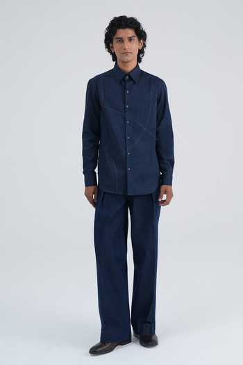 Dhruv Vaish Navy Cotton Satin Curve Line Shirt Online at Aza Fashions Dhruv Vaish_Navy Cotton Satin Curve Line Shirt _Online_at_Aza_Fashions