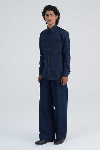 Buy Dhruv Vaish Navy Cotton Satin Curve Line Shirt Online at Aza Fashions Buy_Dhruv Vaish_Navy Cotton Satin Curve Line Shirt _Online_at_Aza_Fashions