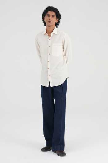 Dhruv Vaish Ivory , Linen, Handloom Statement Pocket Shirt Online at Aza Fashions Dhruv Vaish_Ivory , Linen, Handloom Statement Pocket Shirt _Online_at_Aza_Fashions