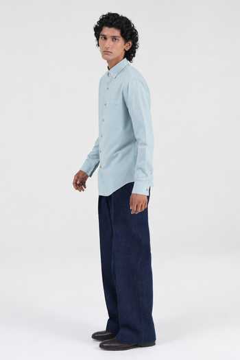 Dhruv Vaish Blue , Linen, Handloom Statement Pocket Shirt Online at Aza Fashions Dhruv Vaish_Blue , Linen, Handloom Statement Pocket Shirt _Online_at_Aza_Fashions