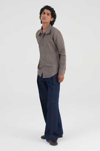 Dhruv Vaish Grey , Linen, Handloom Hammer Collar Shirt Online at Aza Fashions Dhruv Vaish_Grey , Linen, Handloom Hammer Collar Shirt _Online_at_Aza_Fashions