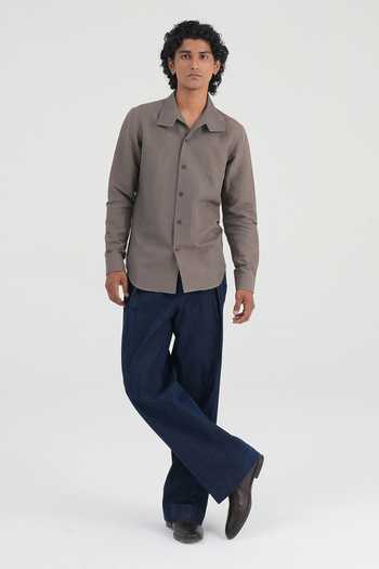 Shop Dhruv Vaish Grey , Linen, Handloom Hammer Collar Shirt Online at Aza Fashions Shop_Dhruv Vaish_Grey , Linen, Handloom Hammer Collar Shirt _Online_at_Aza_Fashions