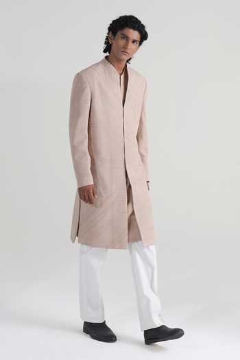 Dhruv Vaish Geometric Tonal Embroidered Sherwani Set