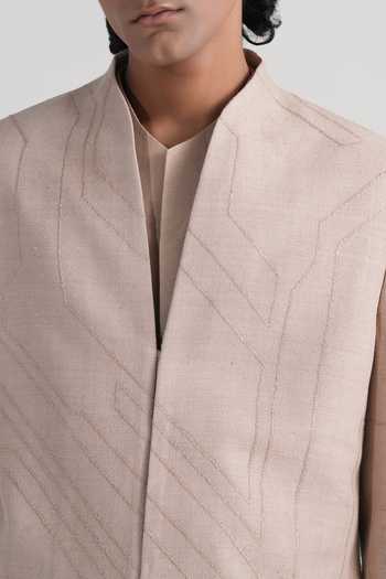 Shop Dhruv Vaish Pink Silk Geometric Tonal Embroidered Sherwani Set Online at Aza Fashions Shop_Dhruv Vaish_Pink Silk Geometric Tonal Embroidered Sherwani Set _Online_at_Aza_Fashions