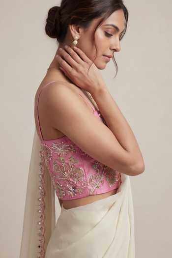 Ellemora Fashions_Green Organza, Satin Square Neck Blush And Basil Palazzo Saree With Blouse _at_Aza_Fashions