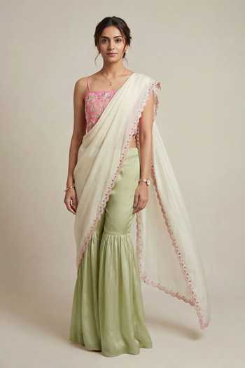 Ellemora Fashions Blush & Basil Palazzo Saree With Blouse 