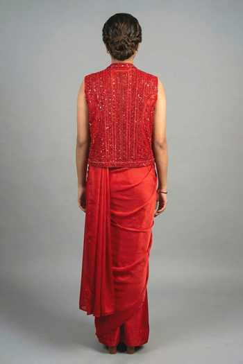 Ellemora Fashions The Satin Siren Saree Set With Jacket 