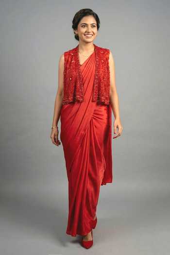 Ellemora Fashions The Satin Siren Saree Set With Jacket 