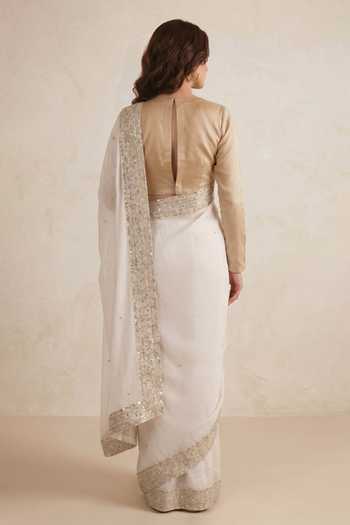 Ellemora Fashions Champagne Ivory Heritage Saree With Blouse 