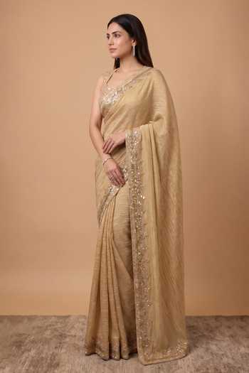 Buy Ellemora Fashions Gold Tissue Square Neck Heritage Saree With Blouse Online at Aza Fashions Buy_Ellemora Fashions_Gold Tissue Square Neck Heritage Saree With Blouse _Online_at_Aza_Fashions