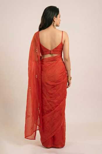 Ellemora Fashions Flame Flower Saree With Blouse 