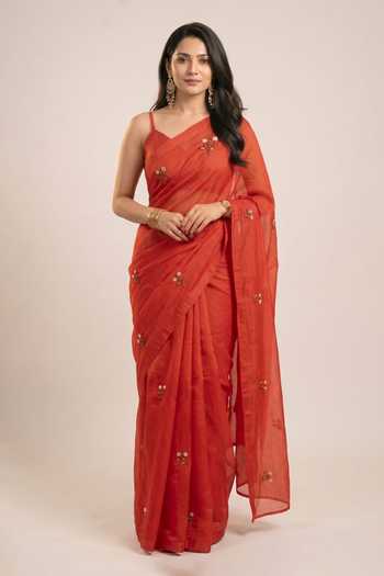 Ellemora Fashions Flame Flower Saree With Blouse 