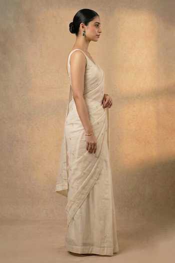 Shop Ellemora Fashions Ivory Organza, Viscose Round Neck Delicate Daisy Saree With Blouse Online at Aza Fashions Shop_Ellemora Fashions_Ivory Organza, Viscose Round Neck Delicate Daisy Saree With Blouse _Online_at_Aza_Fashions
