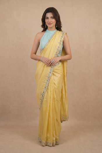 Ellemora Fashions Butter Bloom Border Embroidered Saree With Blouse 