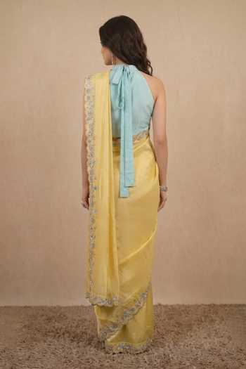 Ellemora Fashions Butter Bloom Border Embroidered Saree With Blouse 