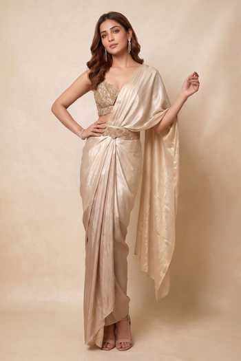 Ellemora Fashions Gilded Ivory Draped Skirt Saree Set 