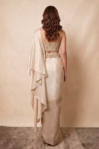 Ellemora Fashions Gilded Ivory Draped Skirt Saree Set 