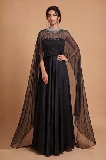 Ellemora Fashions Strapless Dress With Embellished Cape 