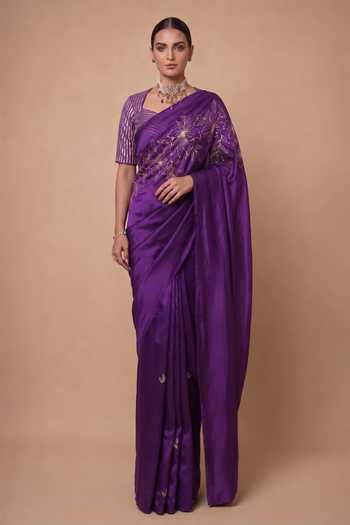 Ellemora Fashions Purple Petal Luxe Saree With Blouse 