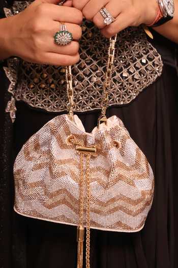 House Of Bio Blair Light Gold Velvet Midi Potli Bag 