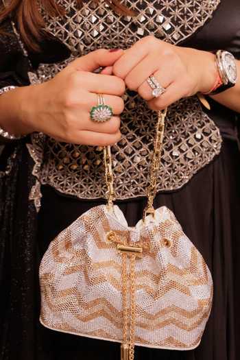House Of Bio Blair Light Gold Velvet Midi Potli Bag 