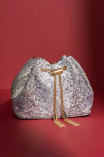 House Of Bio Nora Silver Velvet Midi Bag 