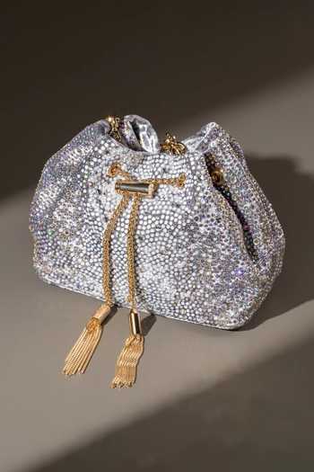 House Of Bio Nora Silver Velvet Midi Bag 