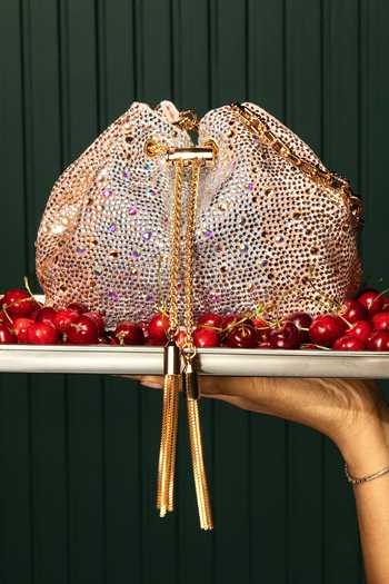 House Of Bio Quinn Peach Velvet Midi Bag 