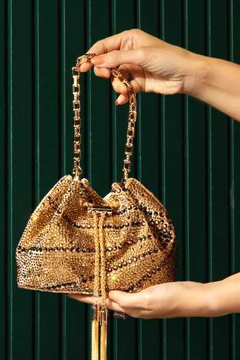 Shop House Of Bio Gold Aura Dark Midi Bucket Bag Online at Aza Fashions Shop_House Of Bio_Gold Aura Dark Midi Bucket Bag _Online_at_Aza_Fashions