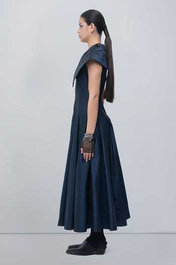 Leh Studios Navy Viscose, Polyester V-neck Maryna Flared Dress Online at Aza Fashions Leh Studios_Navy Viscose, Polyester V-neck Maryna Flared Dress _Online_at_Aza_Fashions