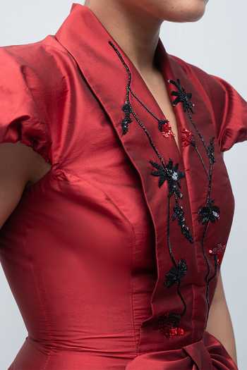 Shop Leh Studios Black Viscose, Polyester Shawl Neck Solene Short Dress Online at Aza Fashions Shop_Leh Studios_Black Viscose, Polyester Shawl Neck Solene Short Dress _Online_at_Aza_Fashions
