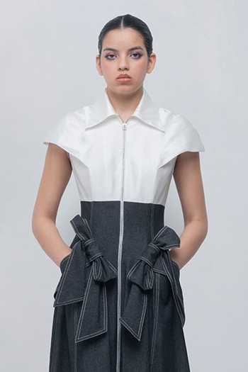 Leh Studios Ivory Denim Collared Neck Donya Dress Online at Aza Fashions Leh Studios_Ivory Denim Collared Neck Donya Dress _Online_at_Aza_Fashions